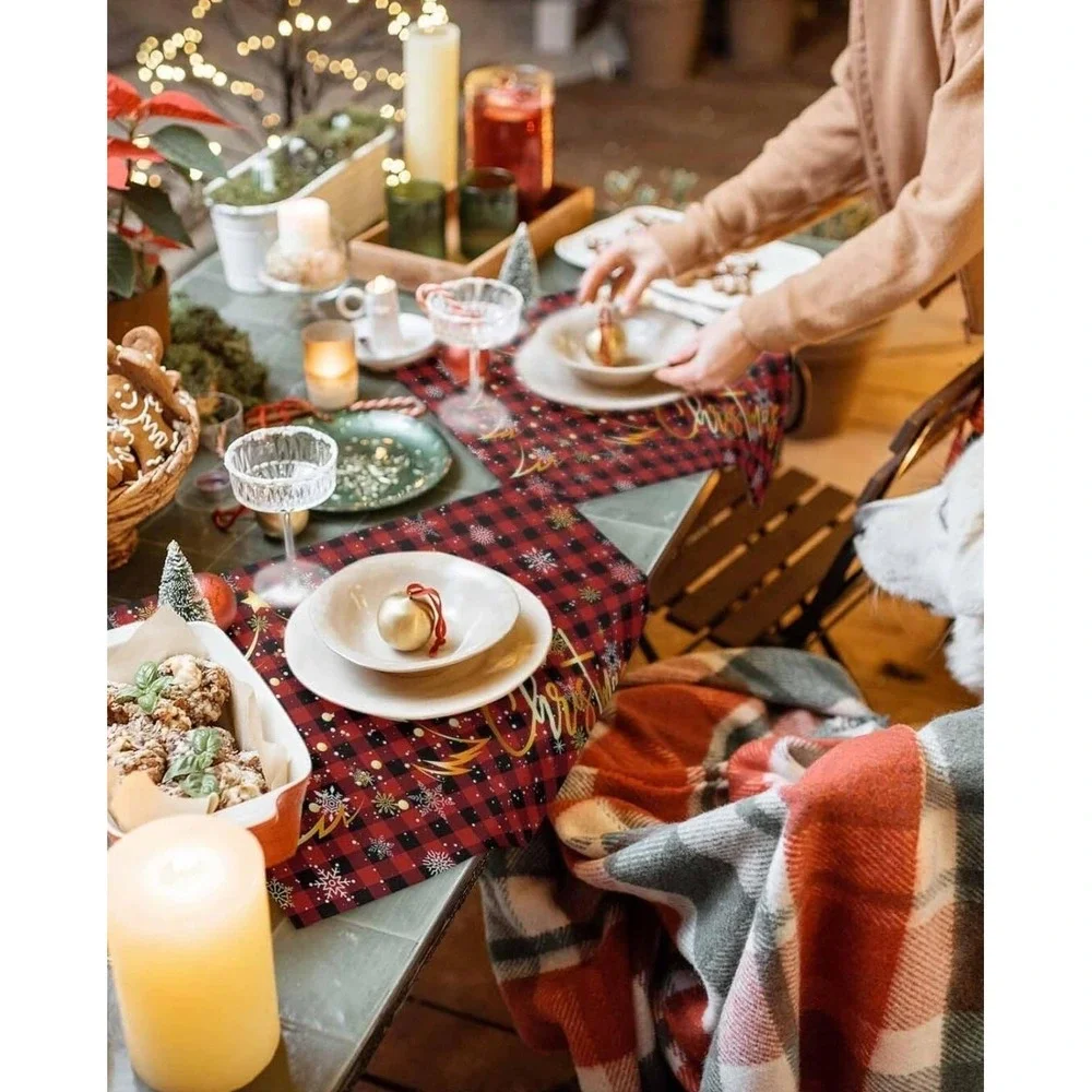 6PCS Merry Xmas‎ Placemats Christmas Table Placement Winter Placemats Red Gold